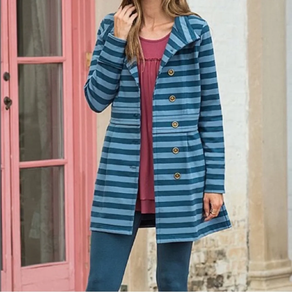 Matilda Jane Blue Stripe Fall‎ Breeze Jacket Coat Small EUC